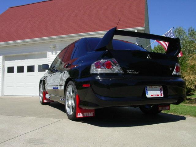 Rally Style Mud Flaps to fit Mitsubishi Evolution 4 Red Ralliart White 4mm PVC